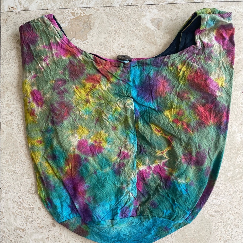 Boho Tie Dye Cotton Crossbody Hobo Bag In Green And Pink  Brand New - Picture 7 of 10